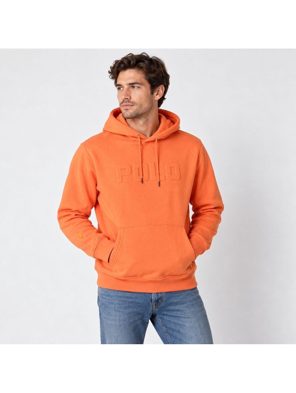 Polo Ralph Lauren Men's XL Orange Embossed Logo Pullover Hoodie Sweatshirt